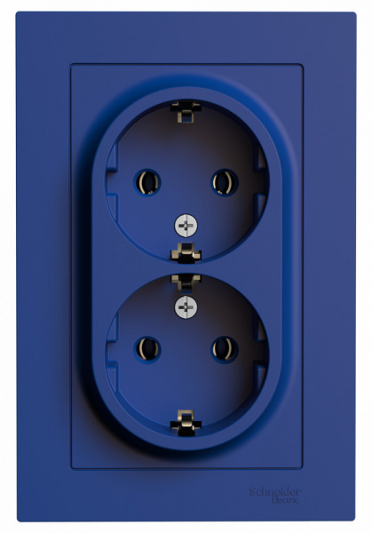 SE AtlasDesign Аквамарин Розетка двойная с/з, 16А, в сборе