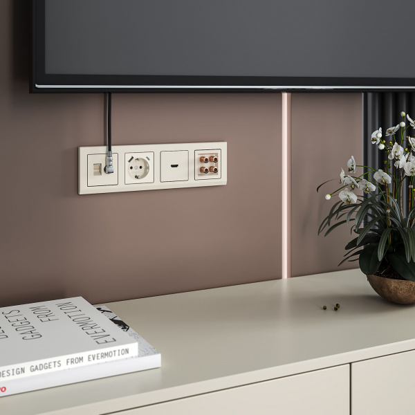 Розетка с заземлением, шторками и USB тип A+C (слоновая кость) W1171703