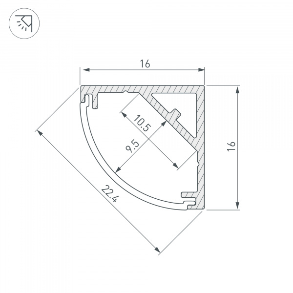 Arlight Профиль SL-KANT-H16-S10-2000 ANOD (Алюминий)