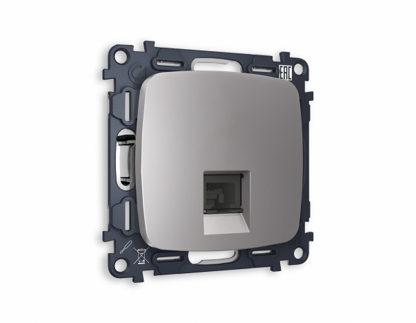 Комплект механизма компьютерной розетки OMEGA MO512010 Сталь матовый RJ-45(8P8C) CAT6 с защитной шторкой QUANT