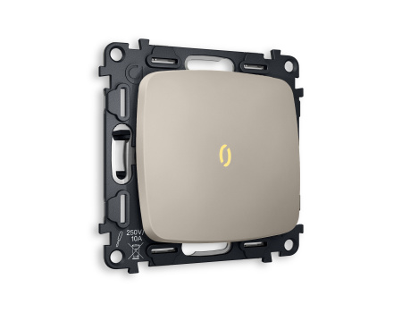 Комплект механизма 1-клавишного проходного выключателя с подсветкой 3200K OMEGA MO362030 Серо-бежевый матовый QUANT