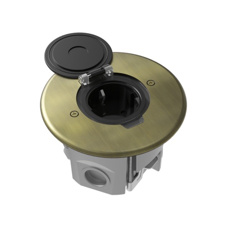 Лючок Surface 2 мод. (1 мод. 45х45 мм.), круглый, круглая крышка, античная латунь, IP44, (с уст. набором)