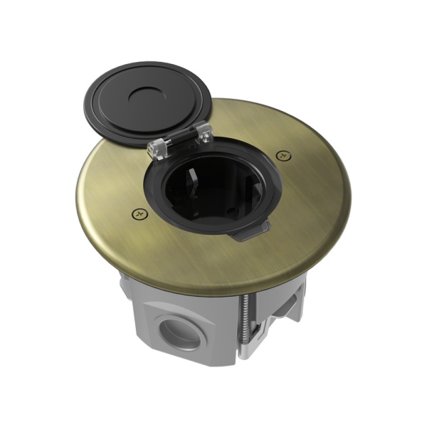 Лючок Surface 2 мод. (1 мод. 45х45 мм.), круглый, круглая крышка, античная латунь, IP44, (с уст. набором)