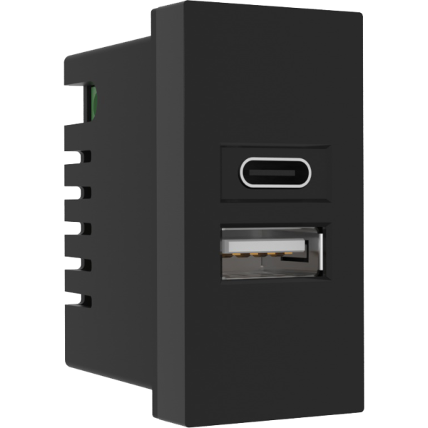 Donel USB зарядное устройство, 2.1A, Type A + C, 1 мод., черн. (22.5х45мм), DUSB2100ANCF