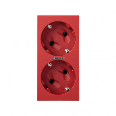 Simon Cima 500 Красная Розетка двойная 2P+E Schuko, шторки, индикатор, 16А 250В, клеммы: зажим+1Click, 50х100мм