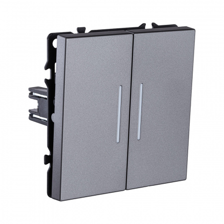 Выключатель 2-клавишный проходной 10А/250В с LED подсветкой, серый Kollinger Eclipse EC-011GY