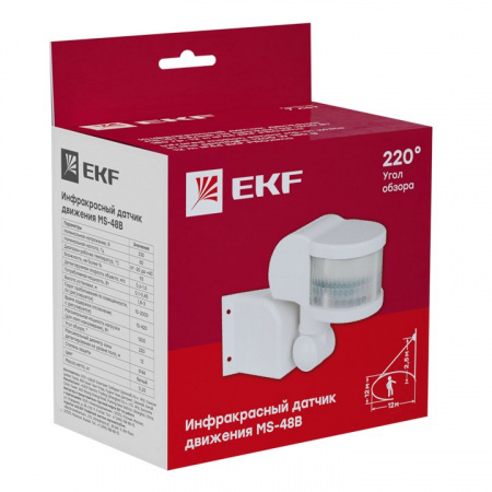 EKF PROxima ИК датчик движения угловой 1200Вт 270гр. до 12м IP44 MS-48B