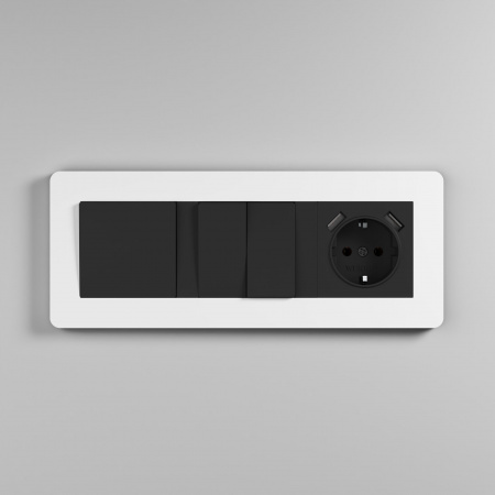 Рамка из поликарбоната на 3 поста Split белый/черный, soft-touch W0033068