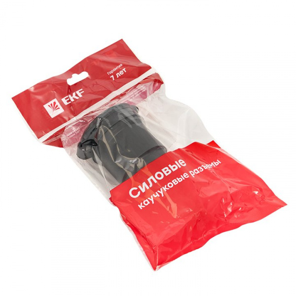 EKF Basic Розетка переносная с защитной крышкой каучуковая 230В 2P+PE 16A IP44