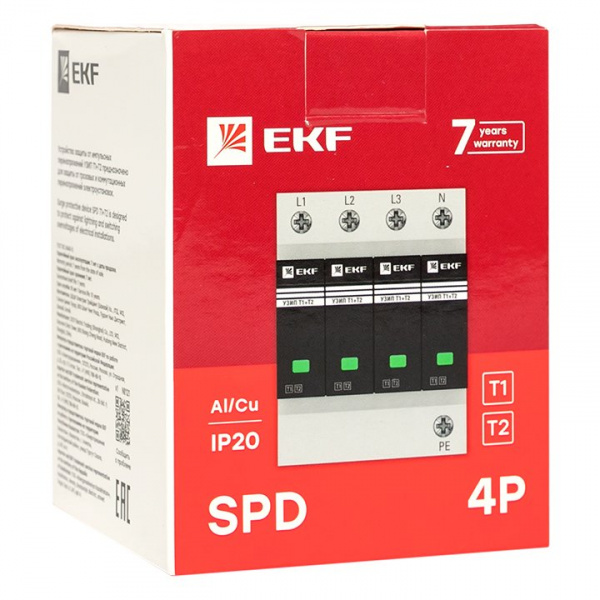 EKF Устройство защиты от импульсных перенапряжений Т1+Т2; Iimp-12,5kA; In-20kA; Uc-275В; 3+1