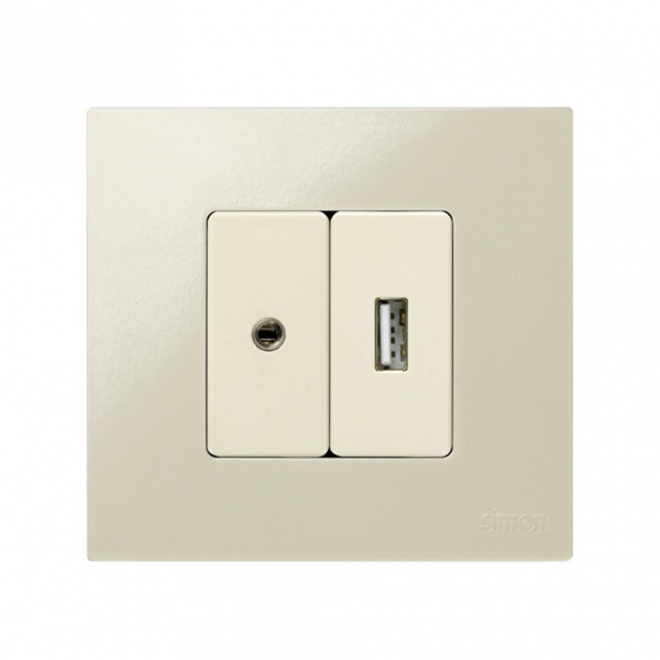 Simon 27 Мех Слоновая кость Розетка для подключения разъёма audio mini-jack (3,5 мм), узкий, винты