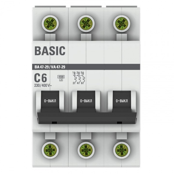 EKF Basic ВА 47-29 Автоматический выключатель  (С) 3P  6А 4,5кА