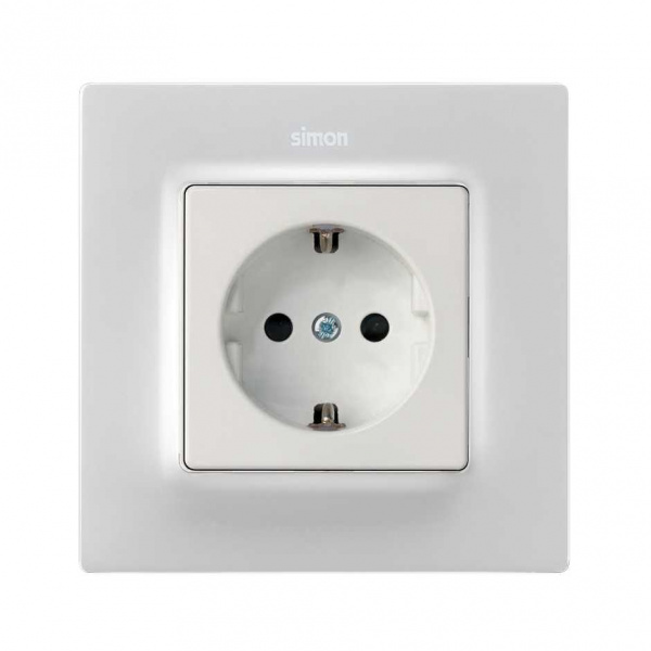 Simon S82 Concept Матовый белый, Накладка со шторками для розетки с заземлением Schuko 2Р+Е