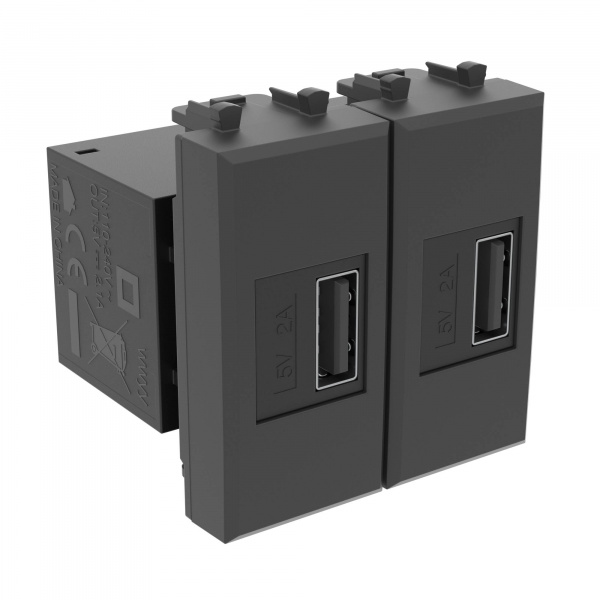 DKC Avanti Черный матовый Зарядное устройство USB 2 модуля