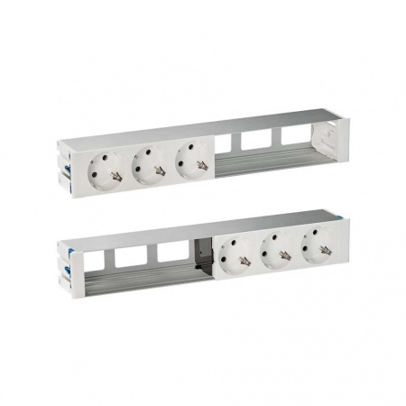 Simon 400 Алюминий Двухсторонний Врезной розеточный блок с крышкой, ввод щетка, 6x2P+E, 6 пустых модулей