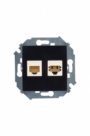 Simon 15 Черная Розетка ТЛФ + комп RJ11+RJ45 кат.5е