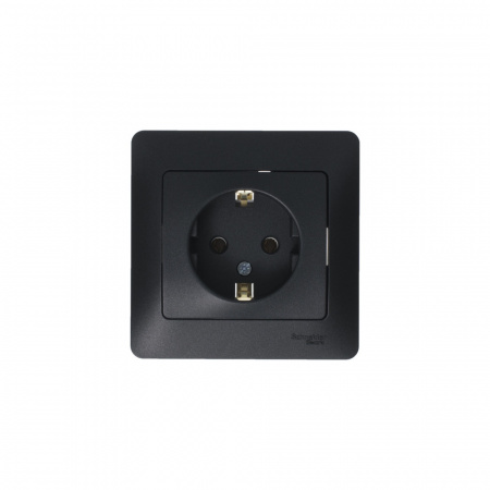 SE Glossa Антрацит Розетка с/з, 16А (в сборе)