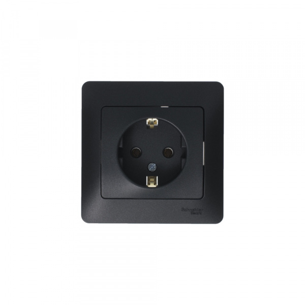 SE Glossa Антрацит Розетка с/з, 16А (в сборе)