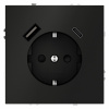 Розетка встраиваемая VOLTUM S70 с заземлением и защитными шторками, 16А, с USB, A+С, (черный матовый