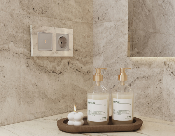 Комплект механизма электрической розетки ALFA MA367010 Серо-бежевый матовый с заземлением со шторками 2P+E 16A-250V QUANT