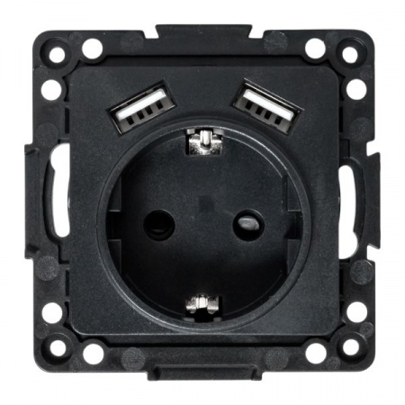 EKF Стокгольм Механизм Розетки 1-местной с/з, USB 2A 16А винтовые клеммы черный с защ. штор.