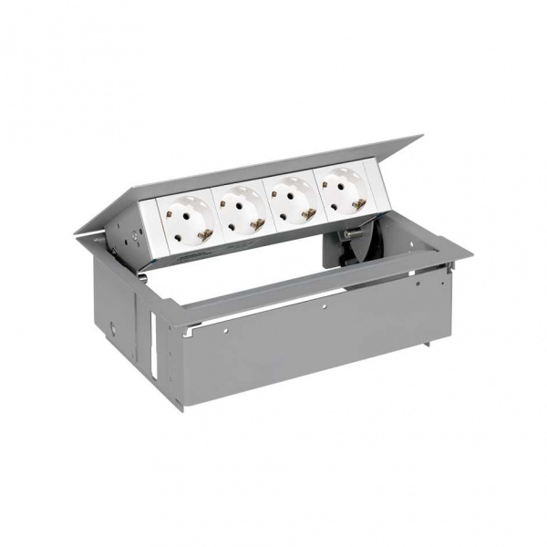 Simon 400 Алюминий Врезной розеточный блок с крышкой и мет. вводом, 4x2P+E