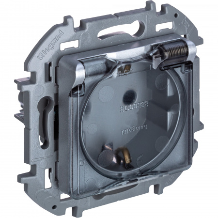 Legrand INSPIRIA Алюминий Розетка 2К+З IP 44 с откидной крышкой и шторками - немецкий стандарт - 16 А - 250 В