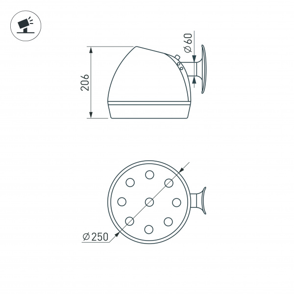 Arlight Светильник OXOR-OZLUM-250x206-10W Day4000 (BK, 60 deg, 230V) IP65 (-)