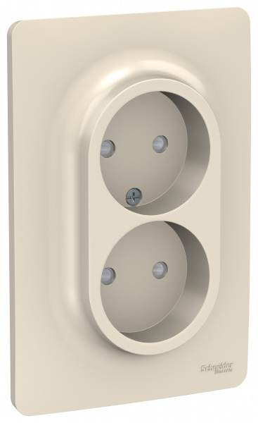 SE Unica New Беж Розетка б/з двойная, со шторками, винт. зажим.