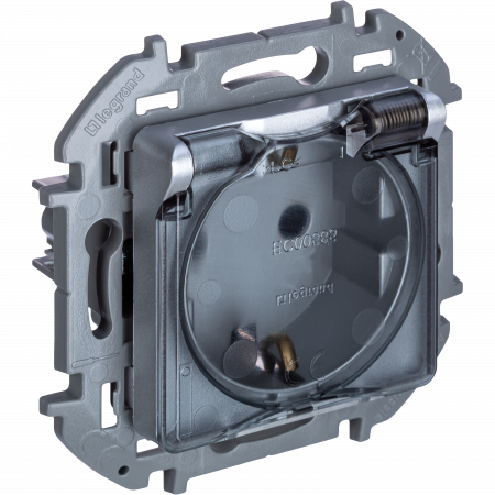 Legrand INSPIRIA Алюминий Розетка 2К+З IP 44 с откидной крышкой и шторками - немецкий стандарт - 16 А - 250 В