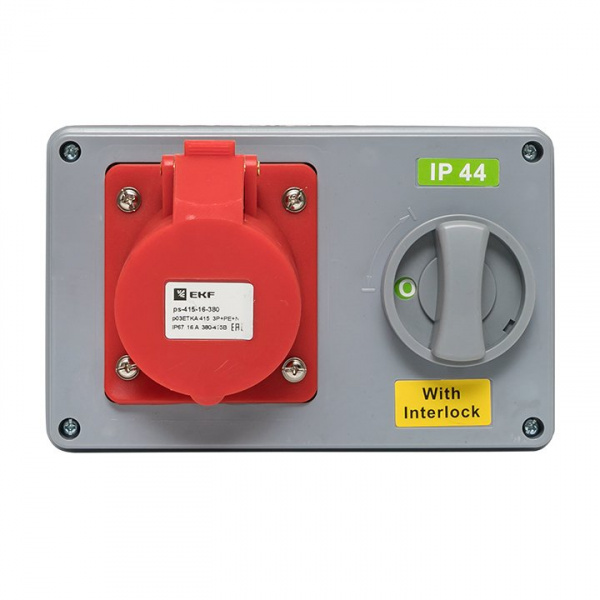 EKF Розетка с блокировкой и выключателем 1415 3Р+РЕ+N 16А 380В IP44