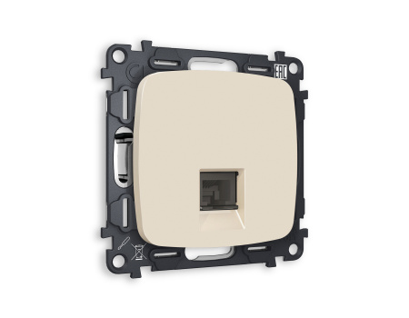 Комплект механизма телефонной розетки OMEGA MO332030 Бежевый матовый RJ-11(4P4C) с защитной шторкой QUANT