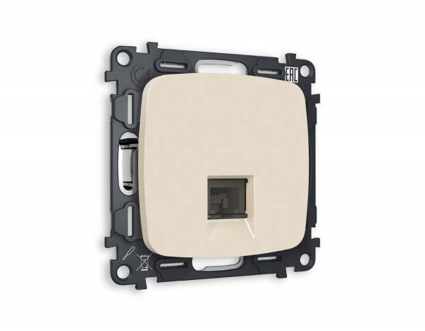 Комплект механизма телефонной розетки OMEGA MO332030 Бежевый матовый RJ-11(4P4C) с защитной шторкой QUANT
