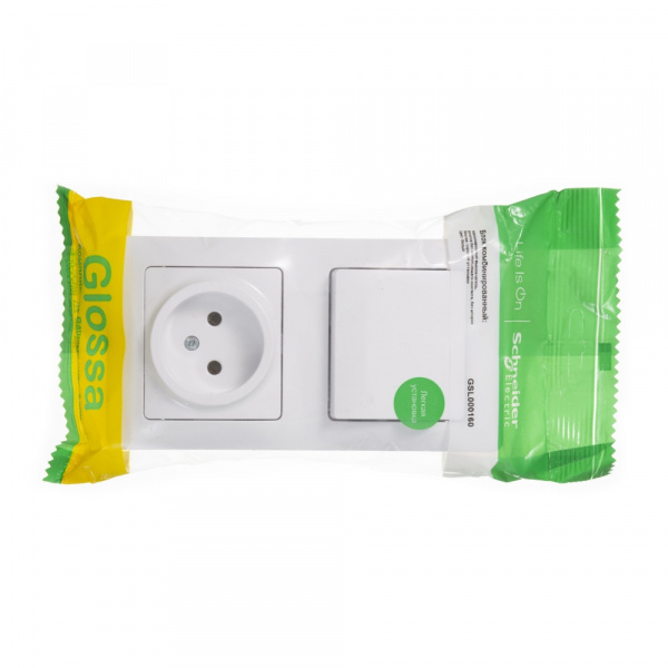 SE Glossa Бел Блок: розетка и 1-кл. выключатель