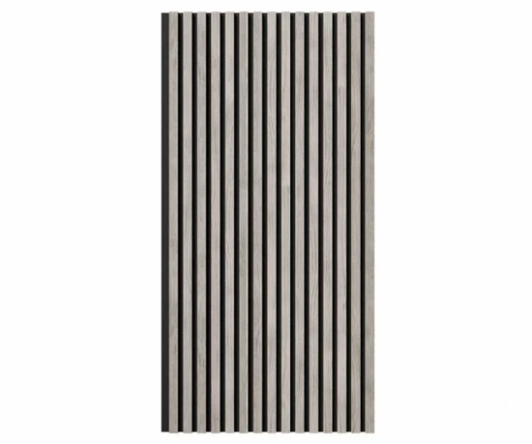 Акустическая панель, черный войлок, 1200х600х19мм, рейки МДФ дуб старинный светло-серый Акустическая панель, черный войлок, 1200х600х19мм, рейки МДФ дуб старинный светло-серый