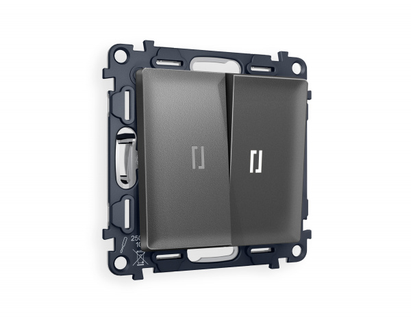 Комплект механизма 2-клавишного выключателя с подсветкой 5600K ALFA MA654015 Антрацит серый QUANT