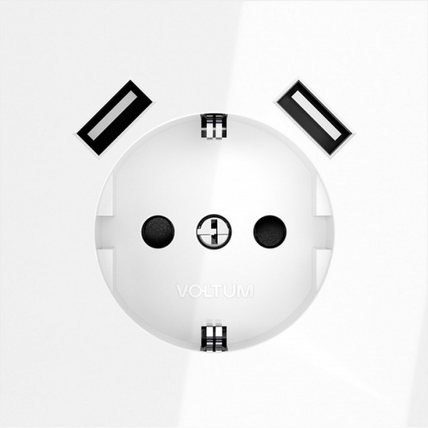 Розетка встраиваемая VOLTUM S70 с заземлением и защитными шторками, 16А, с USB, A+A, (белый глянцевы Розетка встраиваемая VOLTUM S70 с заземлением и защитными шторками, 16А, с USB, A+A, (белый глянцевы