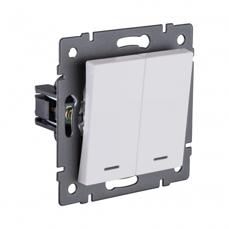 Выключатель 2-клавишный 10А/250В с LED подсветкой, белый матовый Kollinger REA-S-008WM для Aspekt, Eleganz, Reflex