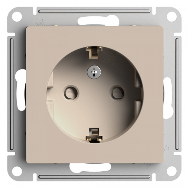 SE AtlasDesign Песочный Розетка с/з со шторками, 16А, механизм