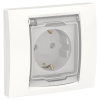 SE Unica New Белый Розетка с/з со шторками, с крышкой, IP44, в сборе с рамкой