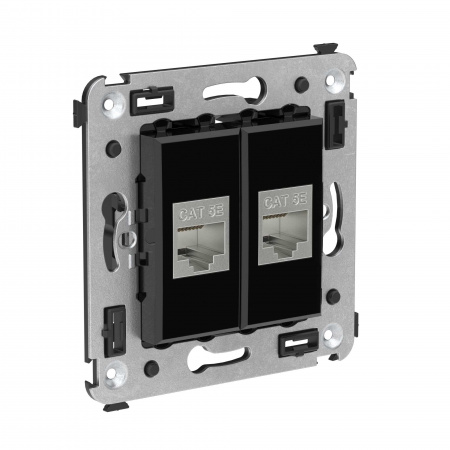 DKC Avanti Компьютерная розетка RJ-45 без шторки в стену, кат.5e двойная экранированная, Черный квадрат