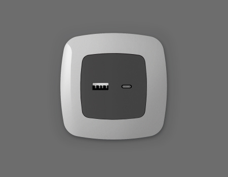 Лицевая панель OMEGA (Графит Мягкое касание) для розетки 2USB тип A+C QUANT OP9110