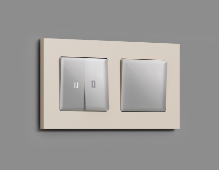 Комплект механизма 2-клавишного проходного выключателя с подсветкой 5600K ALFA MA404035 Серебро глянец QUANT