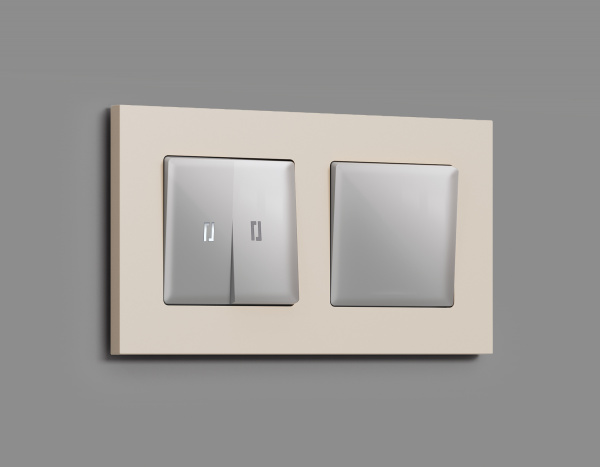 Комплект механизма 2-клавишного проходного выключателя с подсветкой 5600K ALFA MA404035 Серебро глянец QUANT