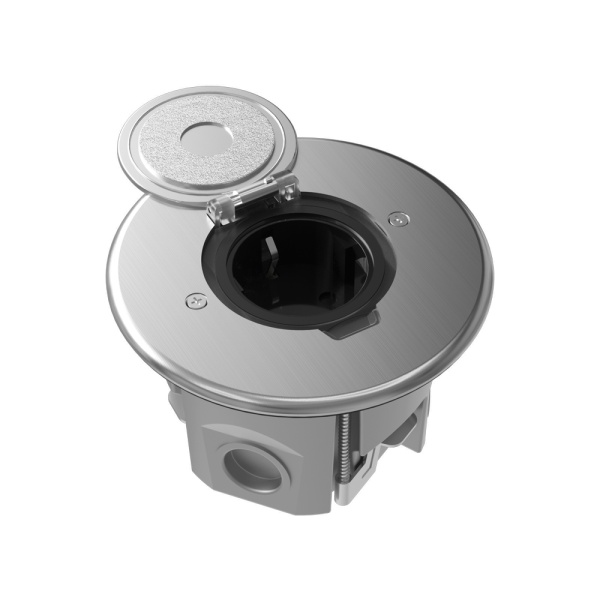 Лючок Surface 2 мод. (1 мод. 45х45 мм.), круглый, круглая крышка, полированное серебро, IP44, (с уст. набором)