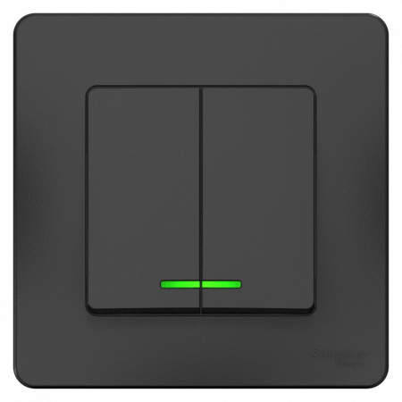SE Blanca внутр Антрацит Выключатель 2-клавишный с подсветкой, 10А, 250B