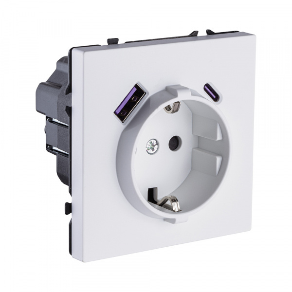 Розетка штепсельная SCHUKO 16A/250 В с USB A+C 20W, белый глянцевый Kollinger Eclipse EC-016WG