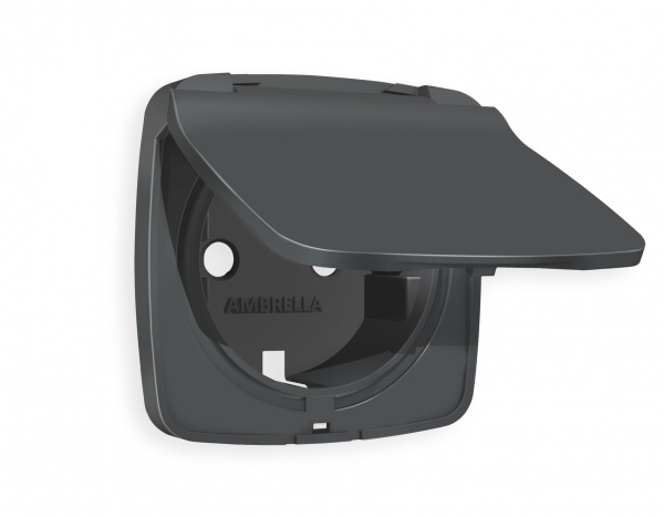 Лицевая панель OMEGA (Графит Мягкое касание) для электрической розетки с заземлением со шторками и крышкой IP44 QUANT OP9080