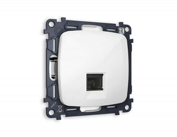 Комплект механизма телефонной розетки OMEGA MO112030 Белый глянец RJ-11(4P4C) с защитной шторкой QUANT