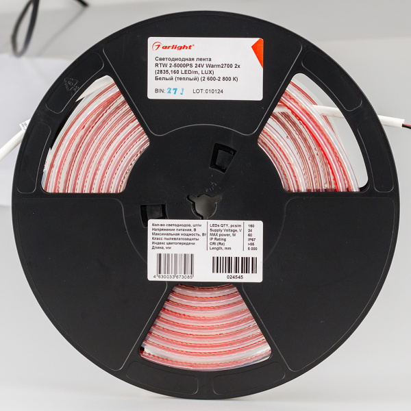 Светодиодная лента Arlight 12W/m 160LED/m 2835SMD теплый белый 5M 024545